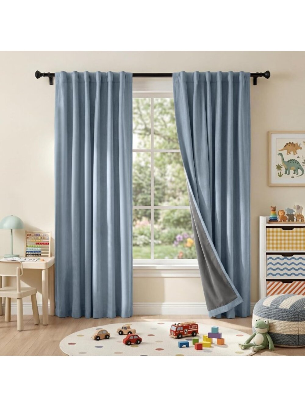Dusty Blue 100% Blackout Curtains, 84 Inch Long, Ideal for Bedroom & Office